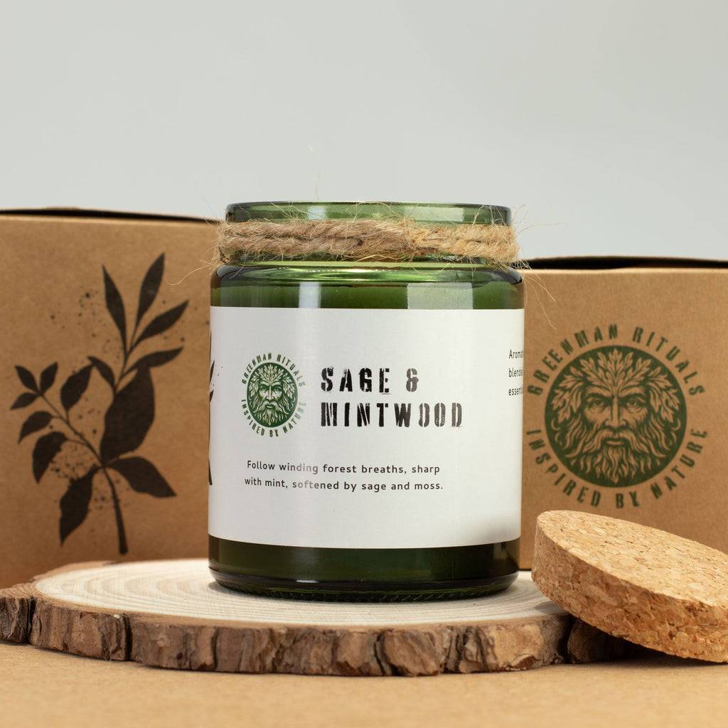 Natural, handmade, soy wax candle - Sage and Mint Wood