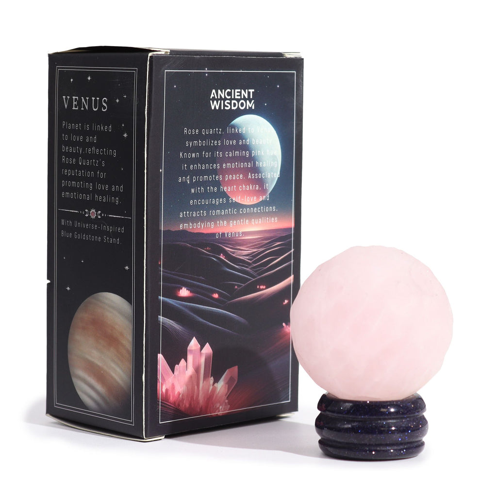 Planetă de Cuarț Roz pe suport din Piatră Aurie Sola - 40mm