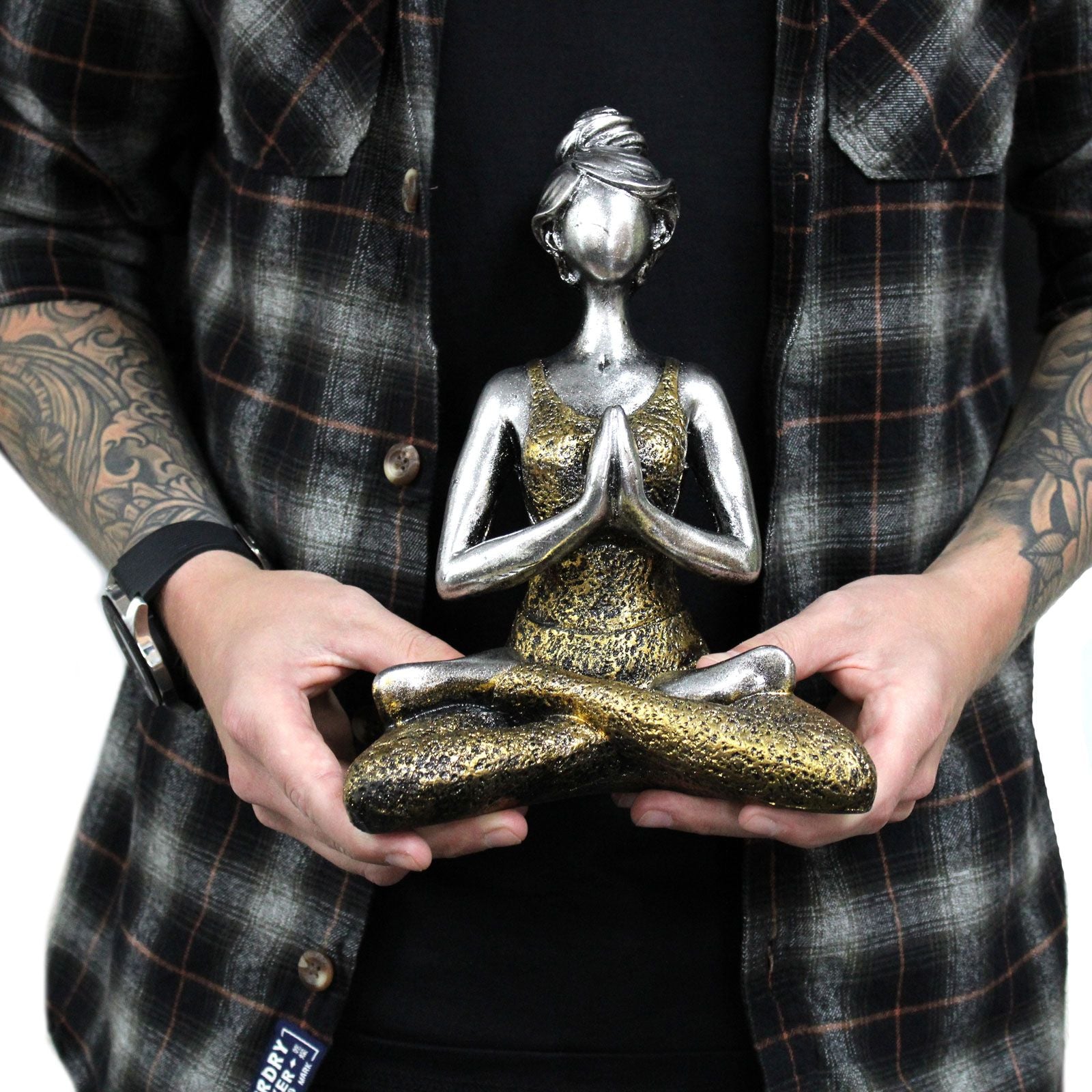Statuetă Yoga, realizată manual, bronz cu argintiu, 24cm