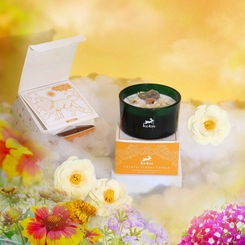 Magic Candle with Flowers and Crystals - Lion