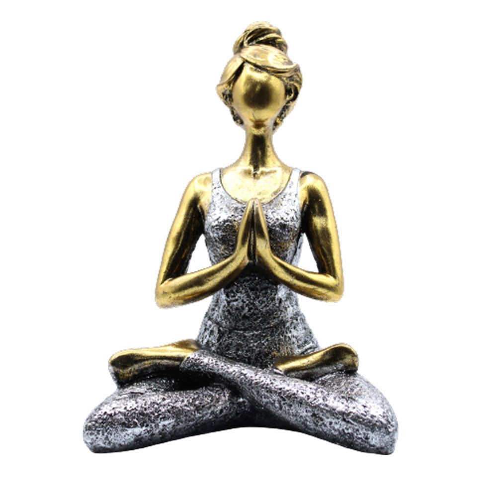 Statuetă Yoga, realizată manual, bronz cu argintiu, 24cm