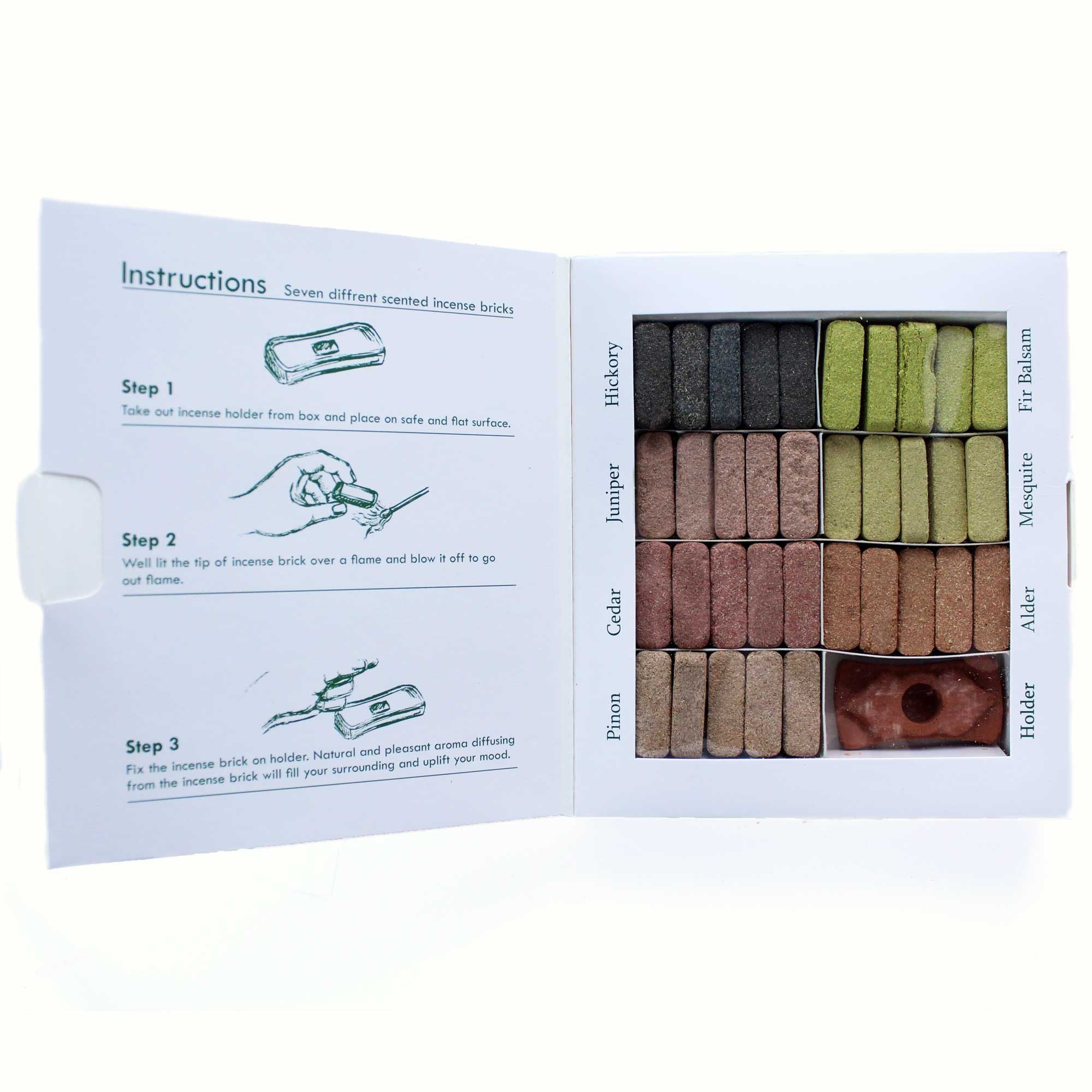 Set of 70 incense bricks and burner