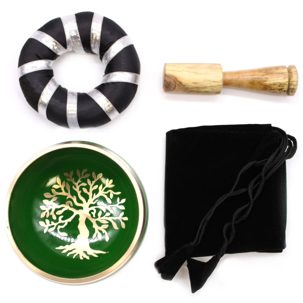 Set cu bol cântător, motiv Arborele Vieții - Verde, 10,7 cm