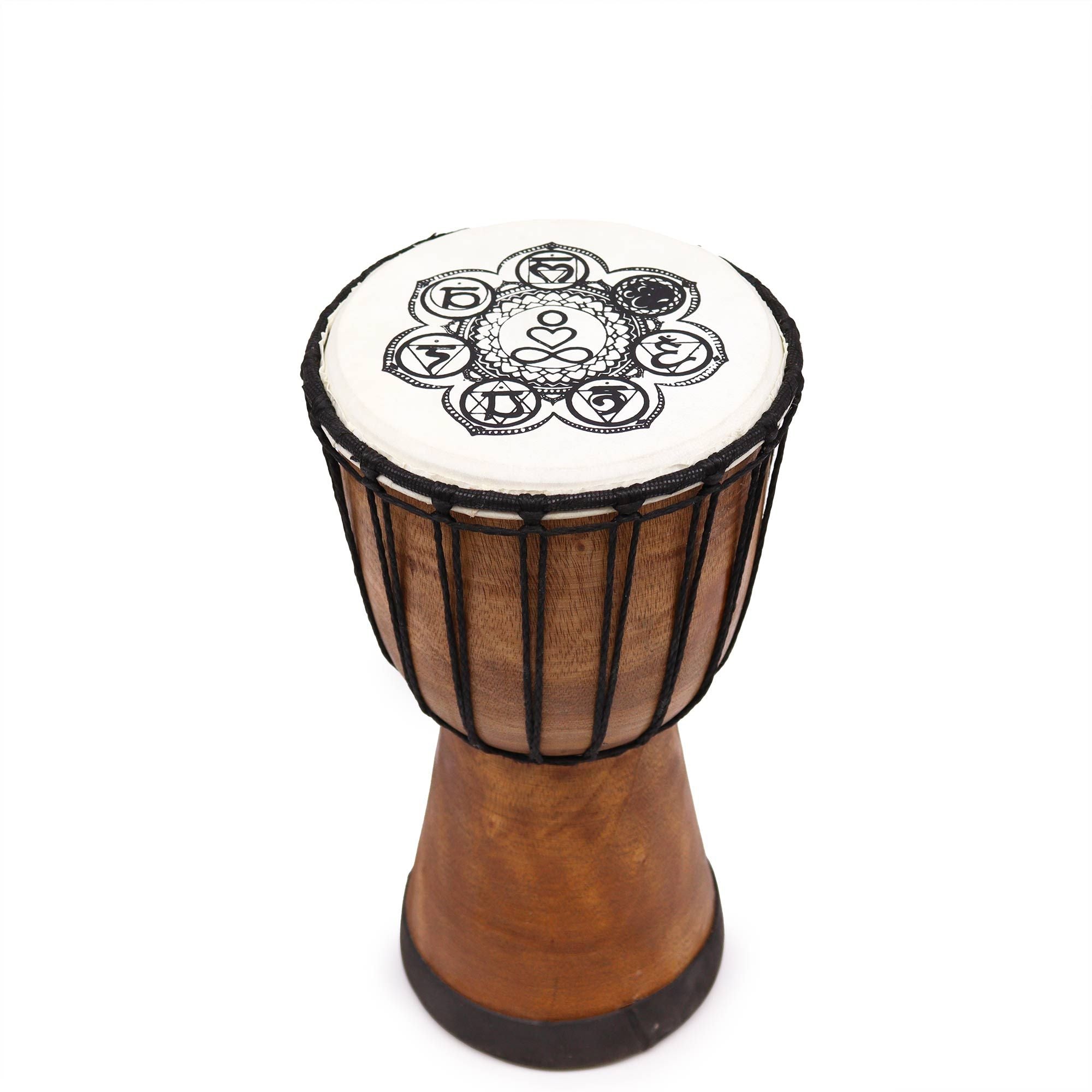 Tobă Djembe lată, din piele naturală, lucrată manual - 30 cm