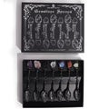 Set de 7 lingurițe decorative argintii, cu pietre semi-prețioase și cristale & aspect antichizat