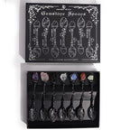 Set de 7 lingurițe decorative argintii, cu pietre semi-prețioase și cristale & aspect antichizat
