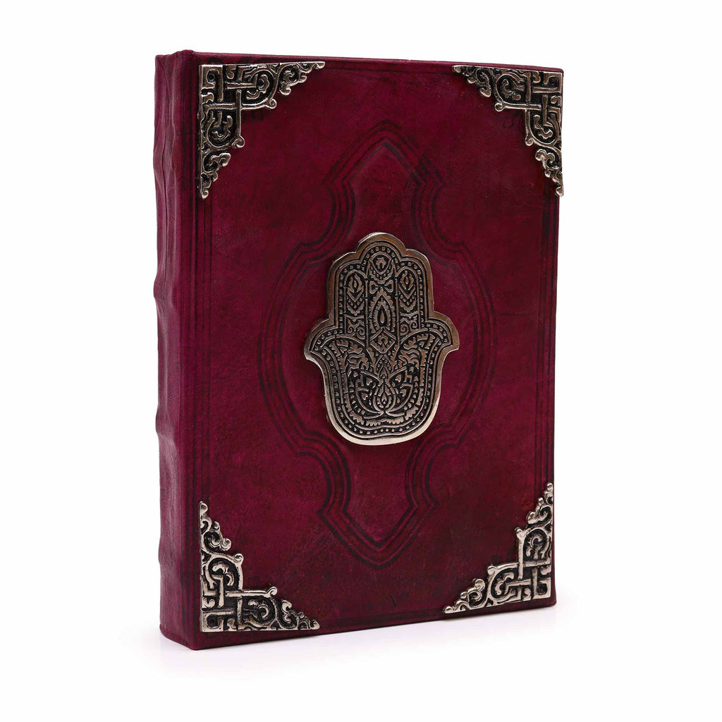 Jurnal masiv cu aspect antichizat și decor Hamsa zincat - 200 de pagini cu margini rotunde, 26x18cm