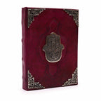 Jurnal masiv cu aspect antichizat și decor Hamsa zincat - 200 de pagini cu margini rotunde, 26x18cm