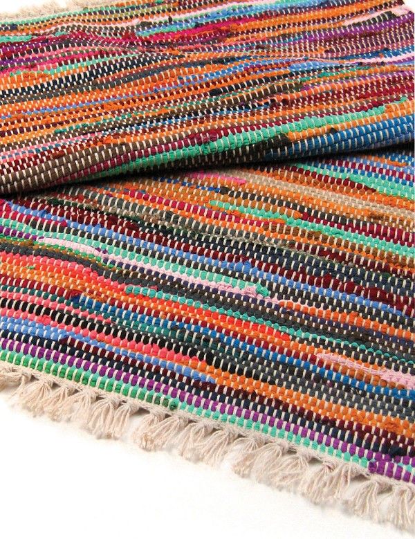 Covor din codițe multicolor, lucrat manual în India, 155 x 90cm