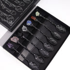 Set de 7 lingurițe decorative argintii, cu pietre semi-prețioase și cristale & aspect antichizat