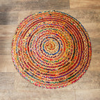 Covor rotund din iută și bumbac reciclat, lucrat manual în India - 90 cm
