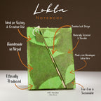 Jurnal verde Lokta cu model floral și închizătoare de bambus, mediu (15x12cm), 45 de pagini