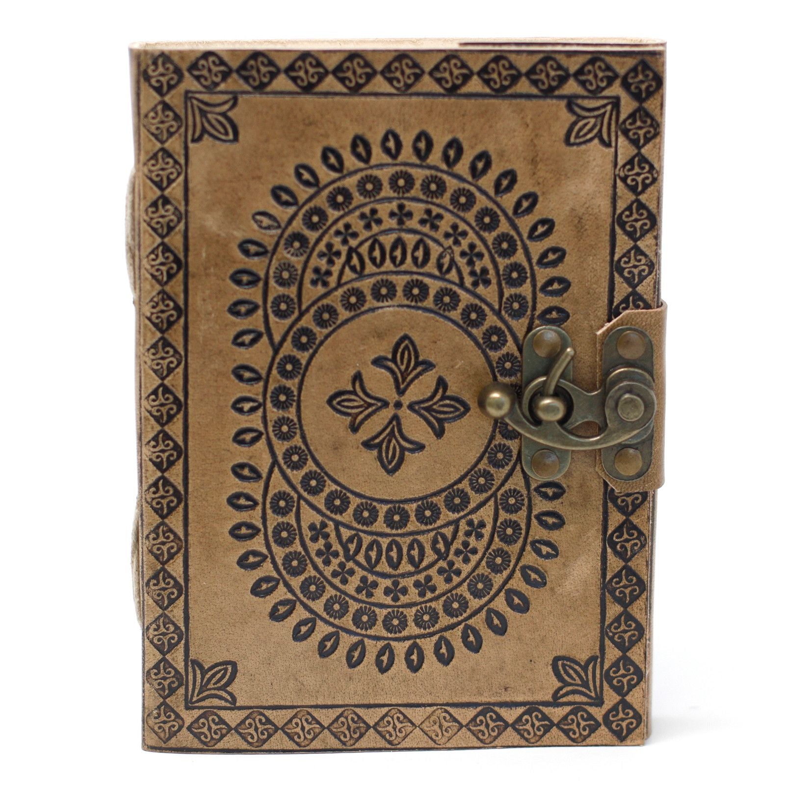 Jurnal handmade cu motiv Mandala, din piele naturală (18x13 cm)