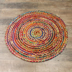 Covor rotund din iută și bumbac reciclat, lucrat manual în India - 90 cm