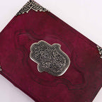 Jurnal masiv cu aspect antichizat și decor Hamsa zincat - 200 de pagini cu margini rotunde, 26x18cm