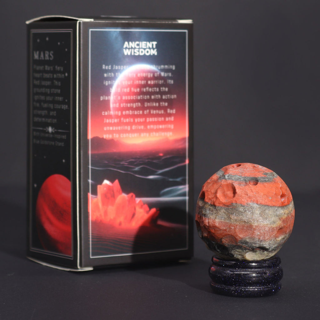 Planetă de Jasp Roșu pe suport din Piatră Aurie Sola - 40mm