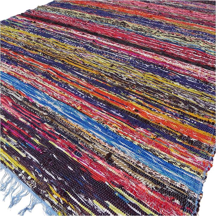 Covor din codițe multicolor, lucrat manual în India, 153 x 90cm