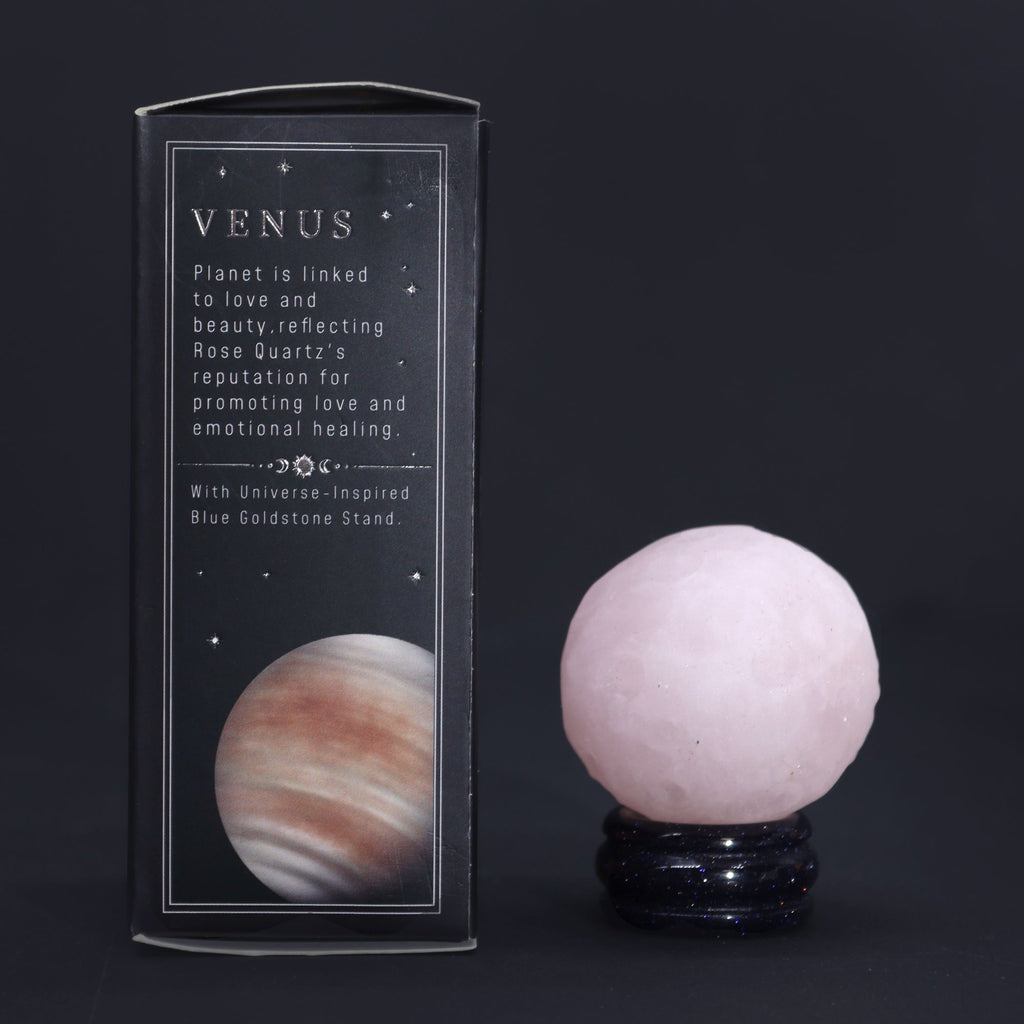 Planetă de Cuarț Roz pe suport din Piatră Aurie Sola - 40mm