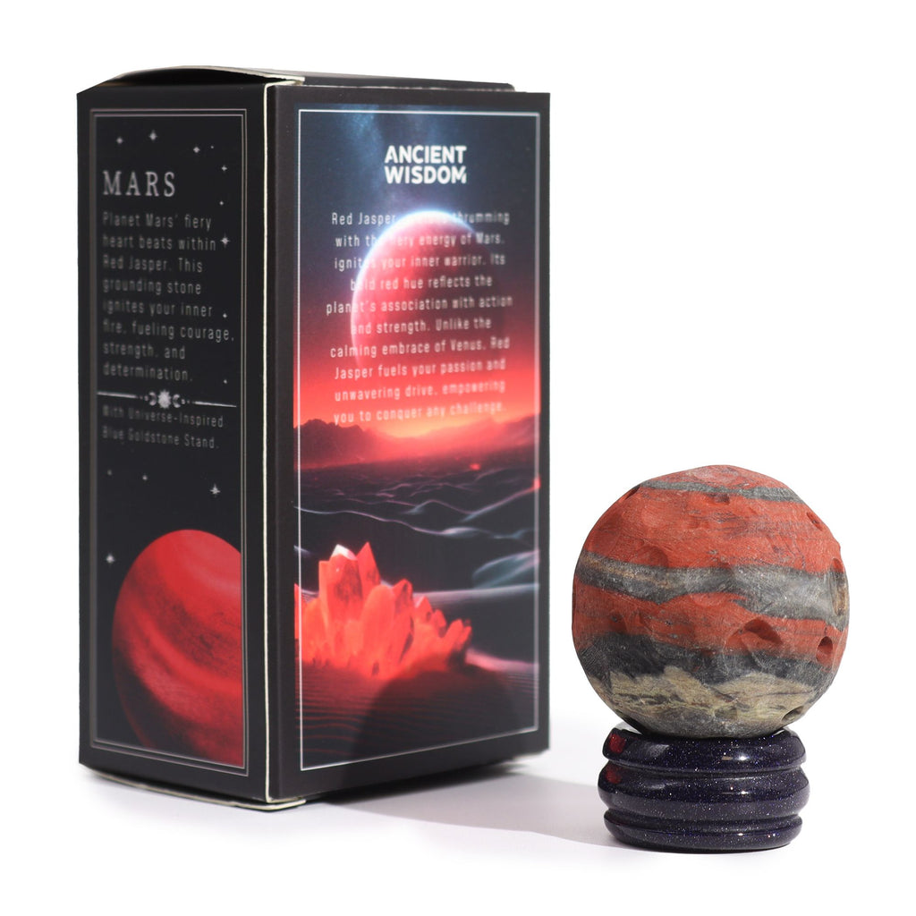 Planetă de Jasp Roșu pe suport din Piatră Aurie Sola - 40mm