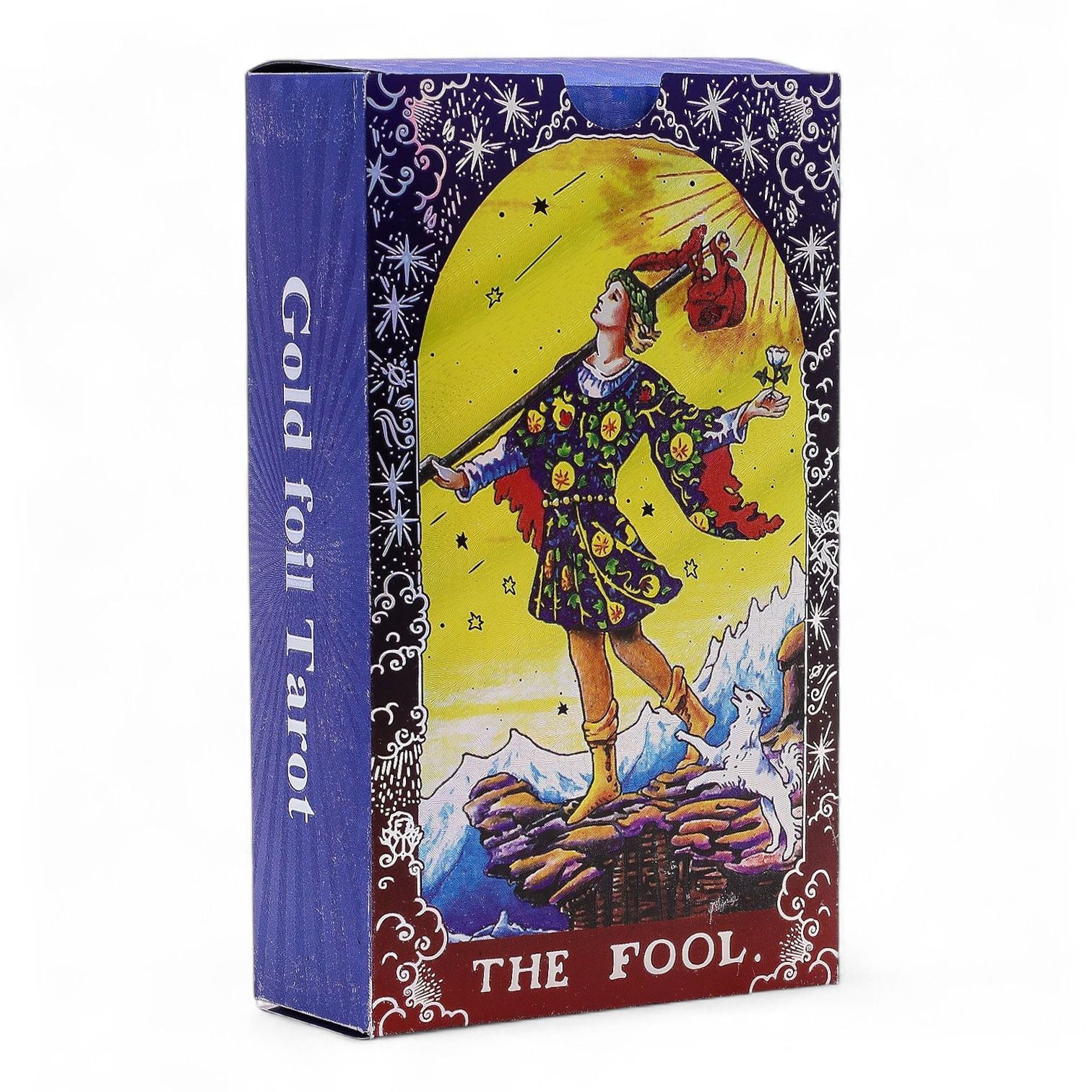 Set de cărți de tarot cu folie albastră și motive Mandala, cu broșură-ghid inclusă