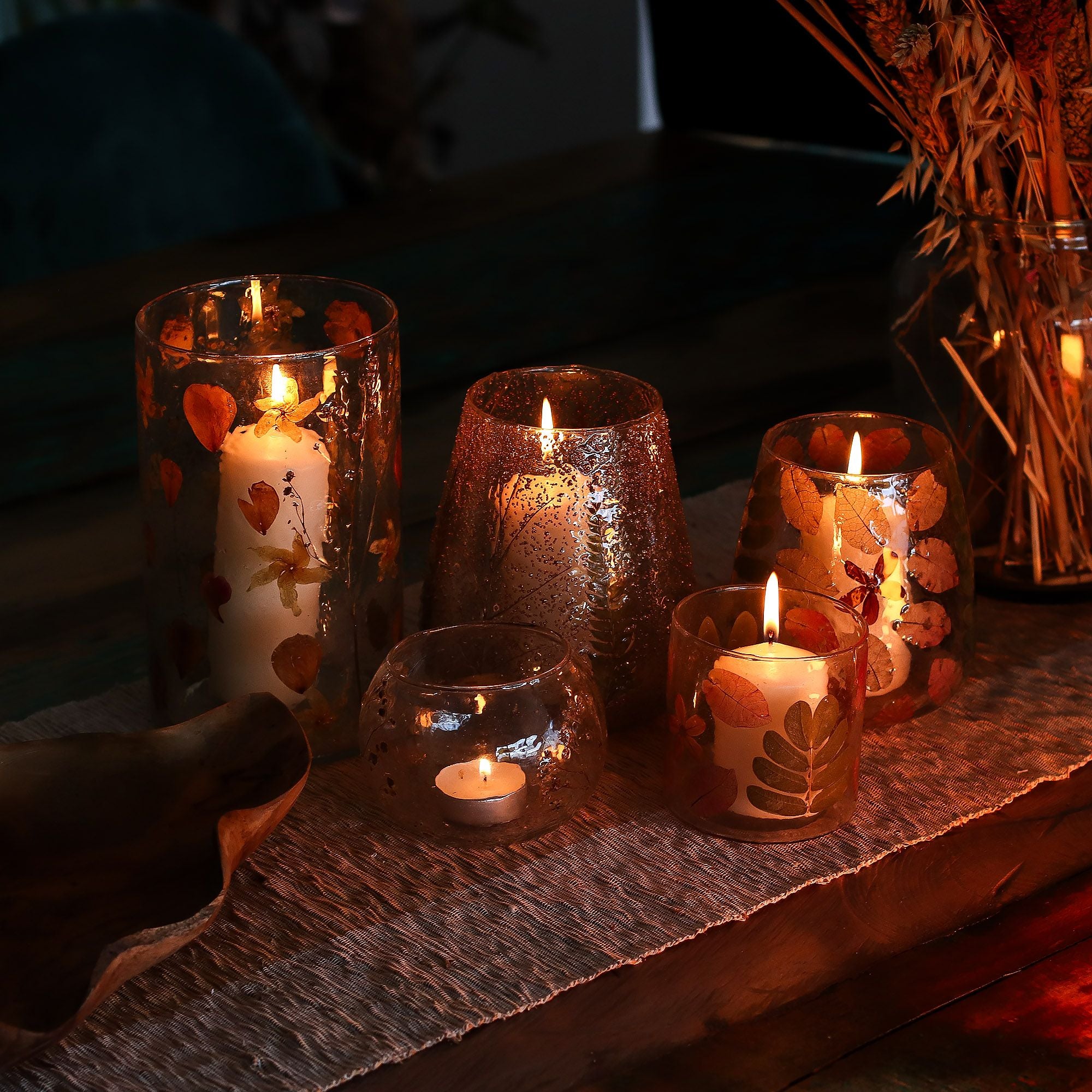 Glass candle holder, with floral pattern, 12x11cm