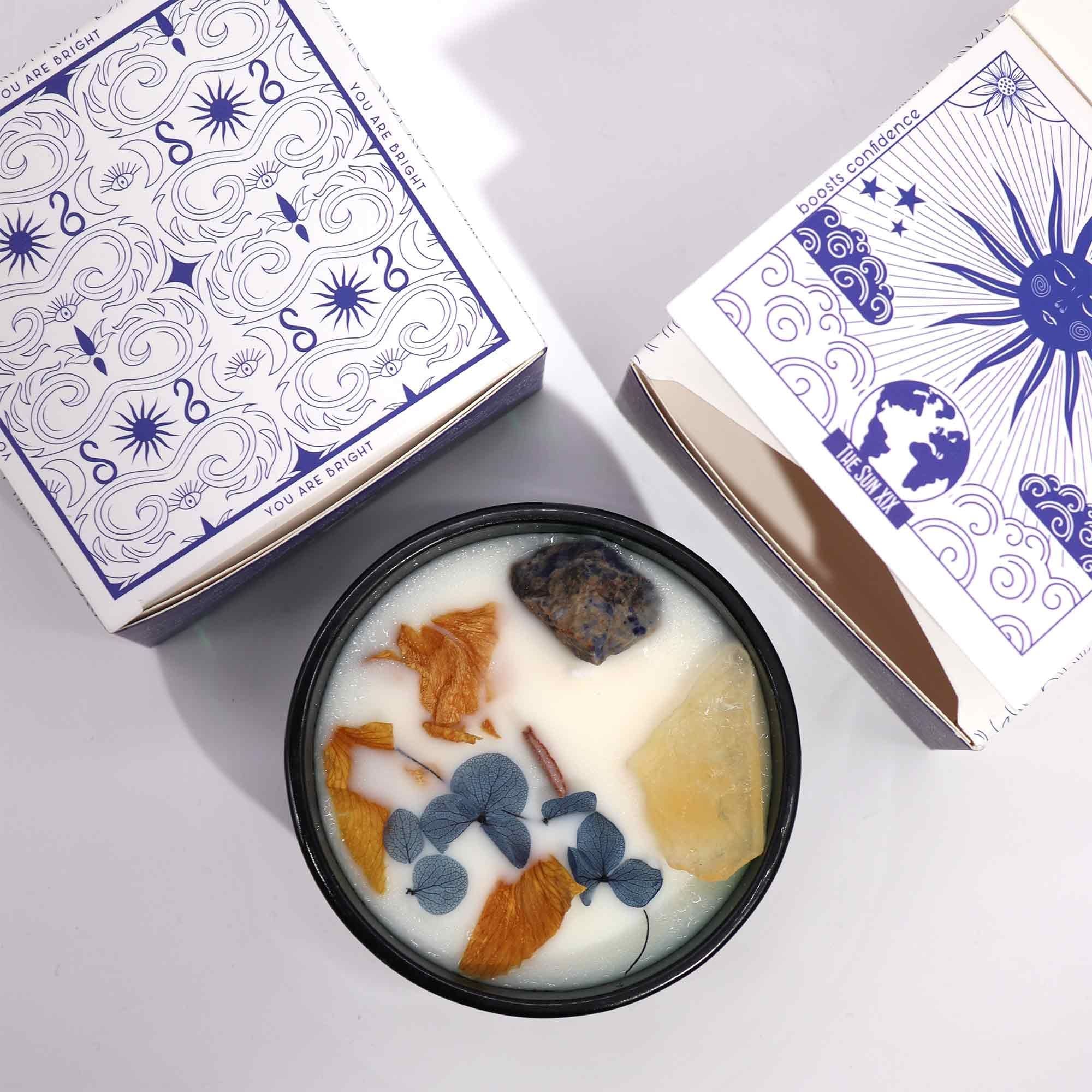 Lumânare Magică cu Flori și Cristale - Soarele