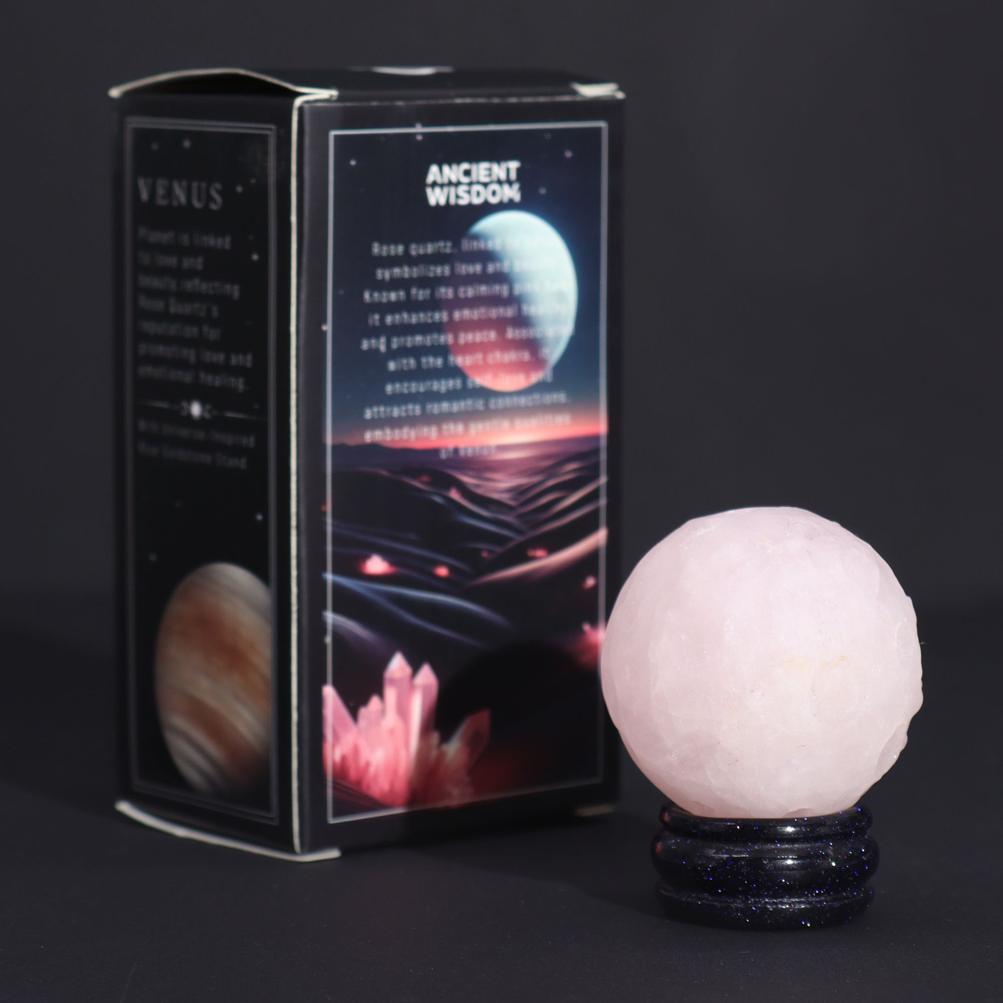 Planetă de Cuarț Roz pe suport din Piatră Aurie Sola - 40mm