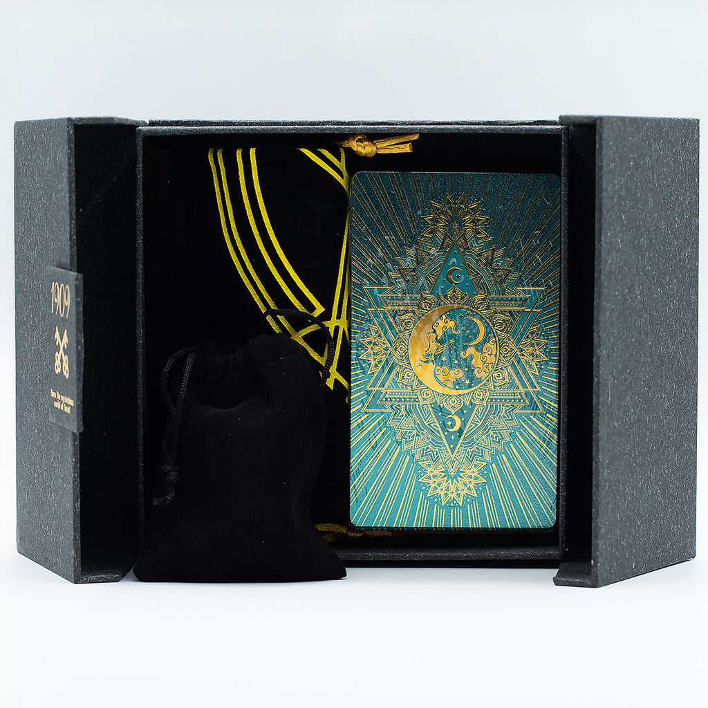 Set cadou cu cărți de tarot din folie aurie și turcoaz