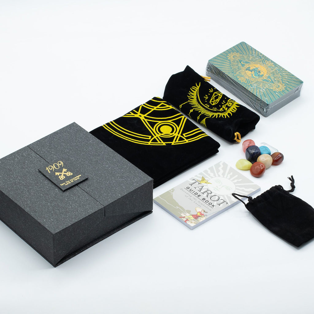 Set cadou cu cărți de tarot din folie aurie și turcoaz