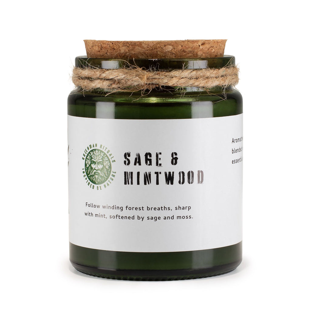 Natural, handmade, soy wax candle - Sage and Mint Wood