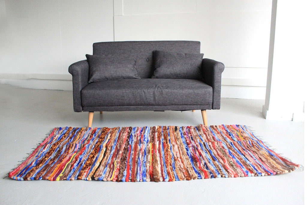 Covor din codițe multicolor, lucrat manual în India, 105x185cm
