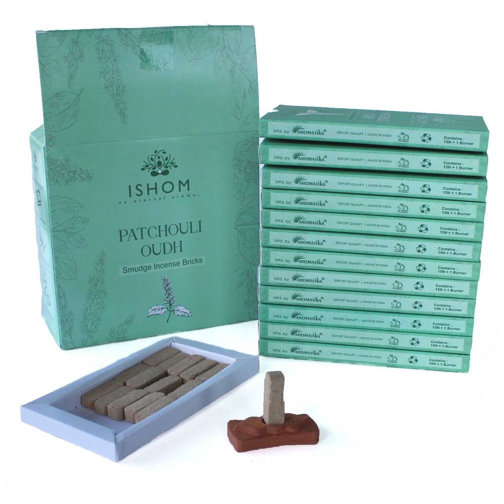Pachet de 15 cărămizi de tămâie cu arzător inclus - Lemn de Patchouli