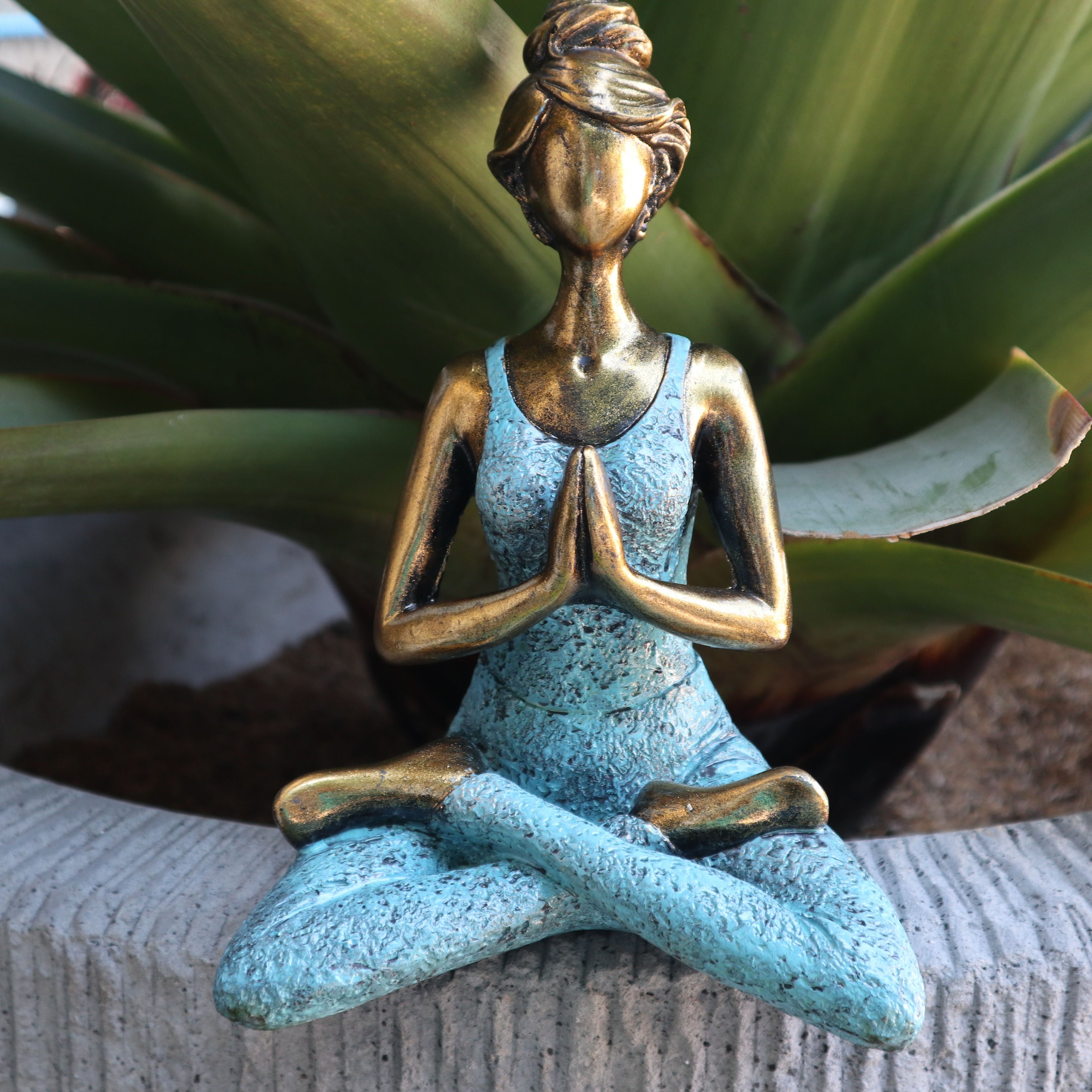 Statuetă Yoga, realizată manual, bronz cu turcoaz, 24cm