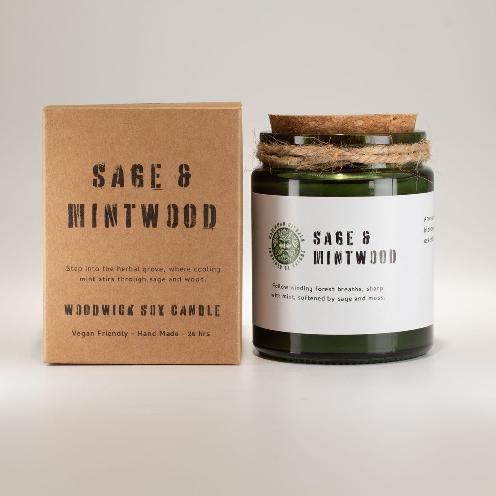 Natural, handmade, soy wax candle - Sage and Mint Wood