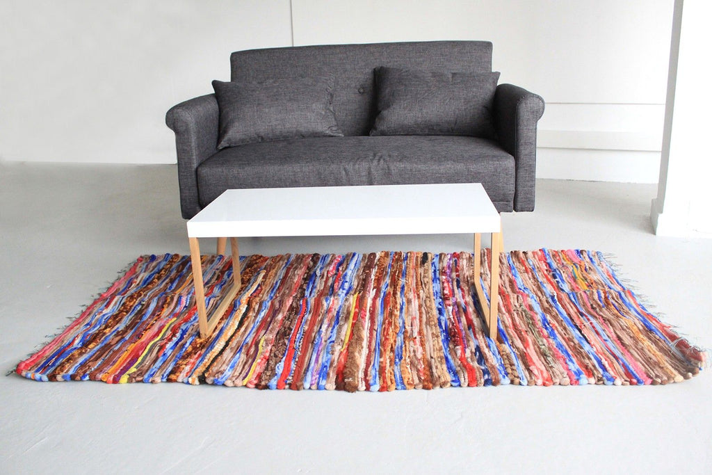 Covor din codițe multicolor, lucrat manual în India, 105x185cm