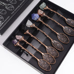Set de 7 lingurițe decorative bronz, cu pietre semi-prețioase și cristale & aspect antichizat