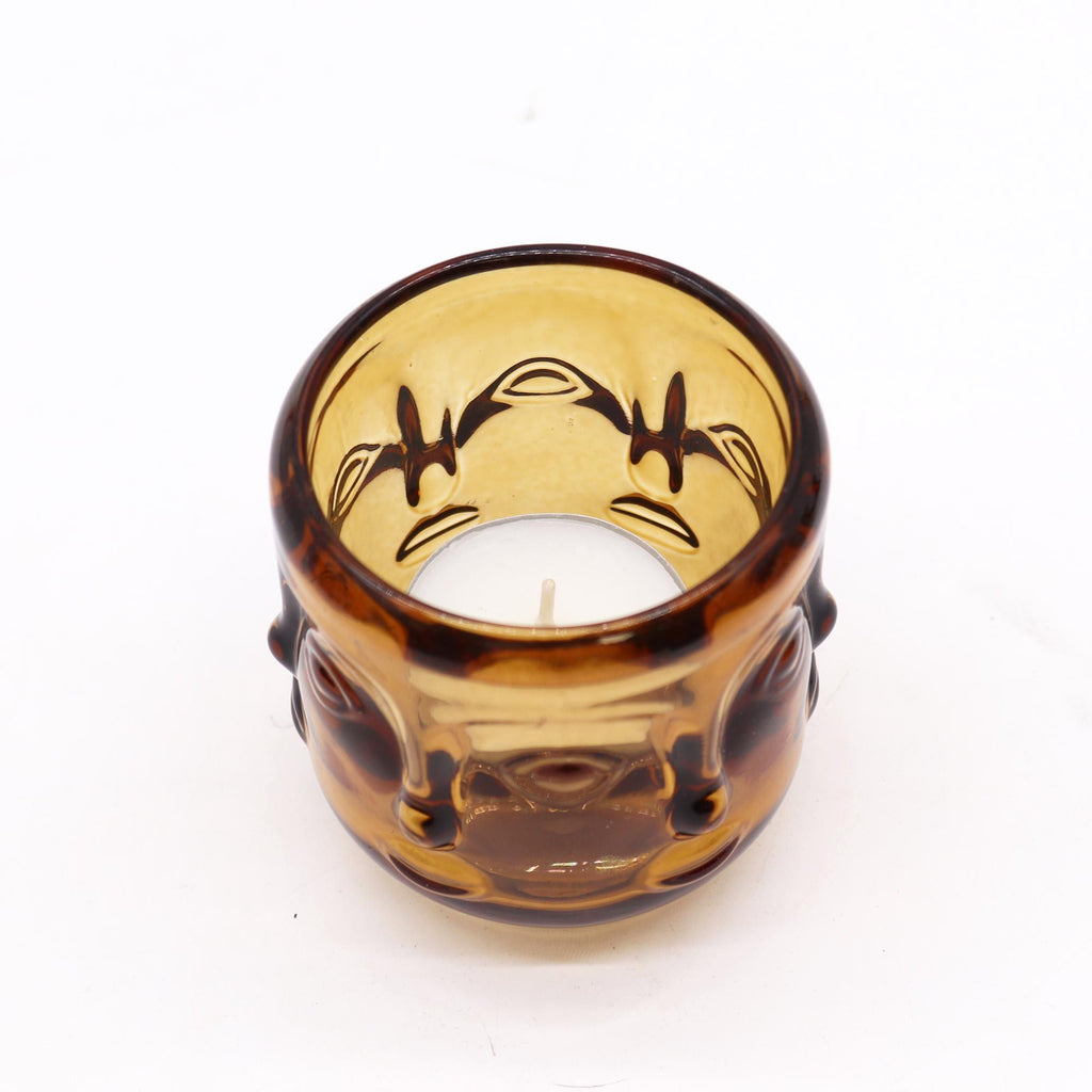 Set of 2 amber candle holders - Buddha