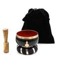 Set cu bol cântător tibetan, motiv Buddha - Negru/Portocaliu 10,7 cm