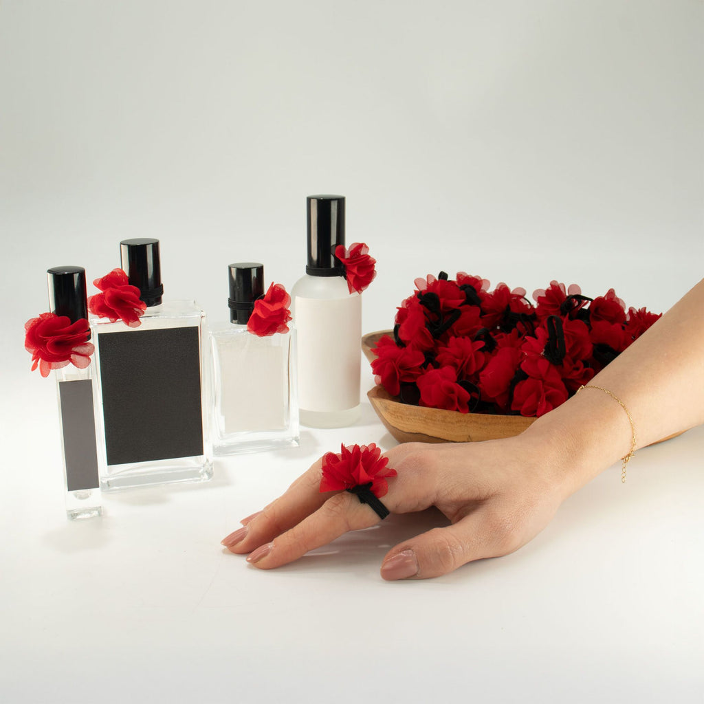 Inel difuzor de parfum, în formă de floare - Roșu