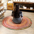 Covor rotund din iută și bumbac reciclat, lucrat manual în India - 150 cm