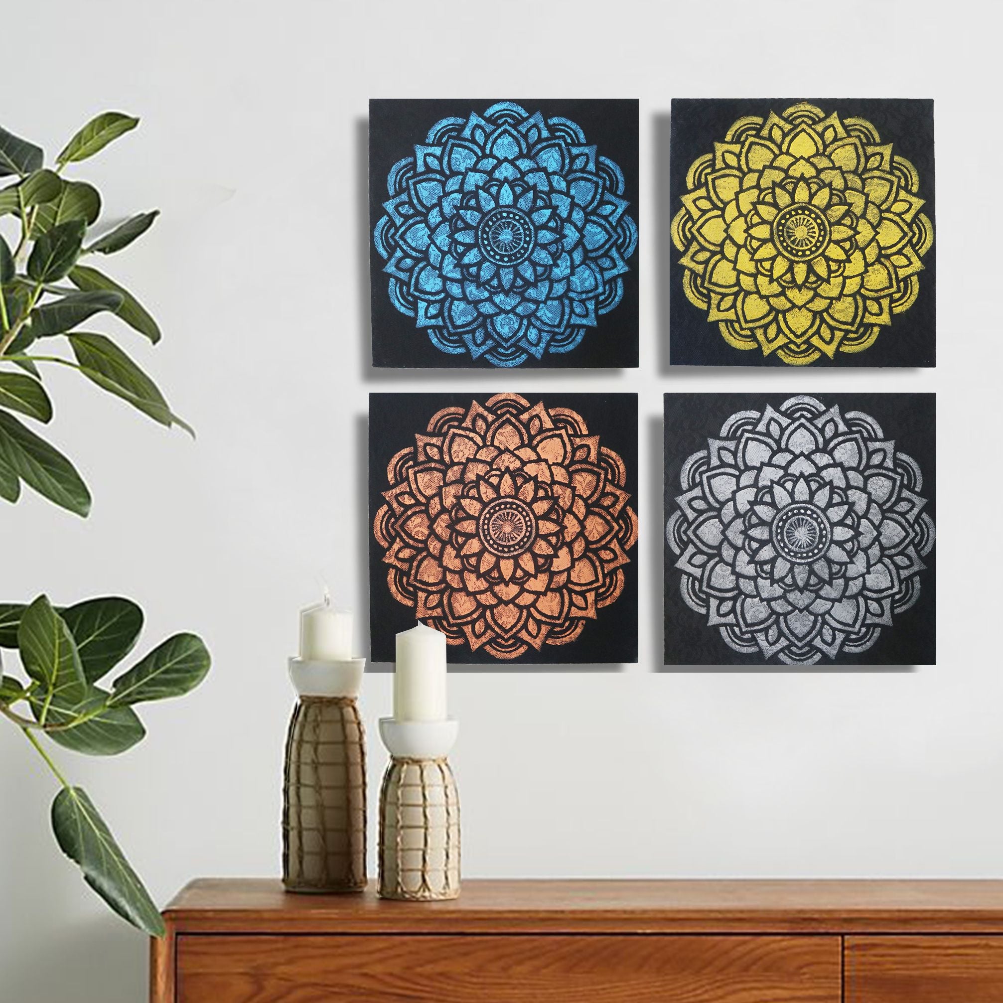 Set de 4 decorațiuni de perete cu model Mandala
