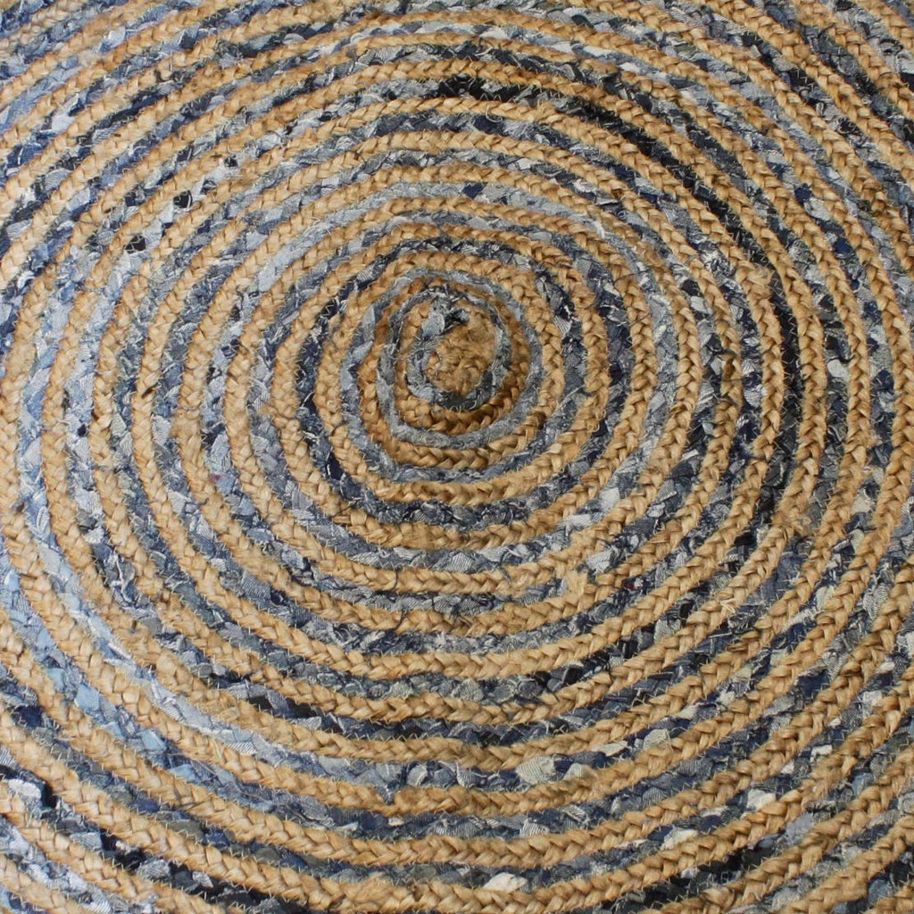 Round rug made from jute and recycled denim, handcrafted in India - 90 cm