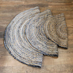 Round rug made from jute and recycled denim, handcrafted in India - 90 cm