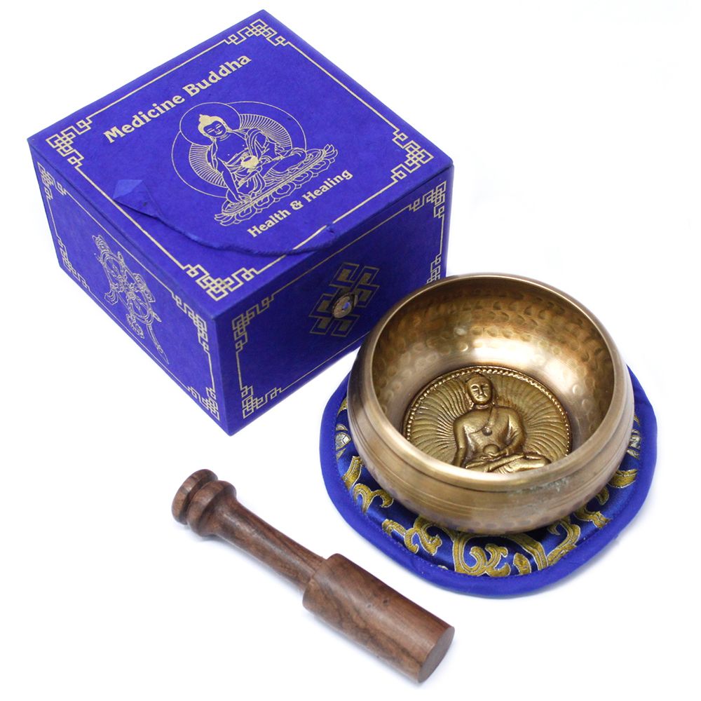 Set cu bol cântător Medicine Buddha, 10 cm (min 500 gm)