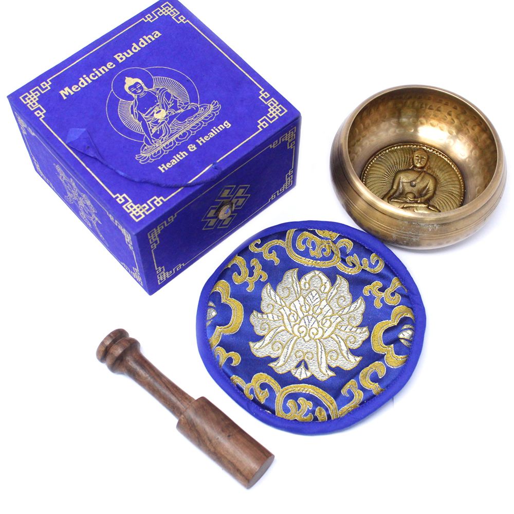 Set cu bol cântător Medicine Buddha, 10 cm (min 500 gm)