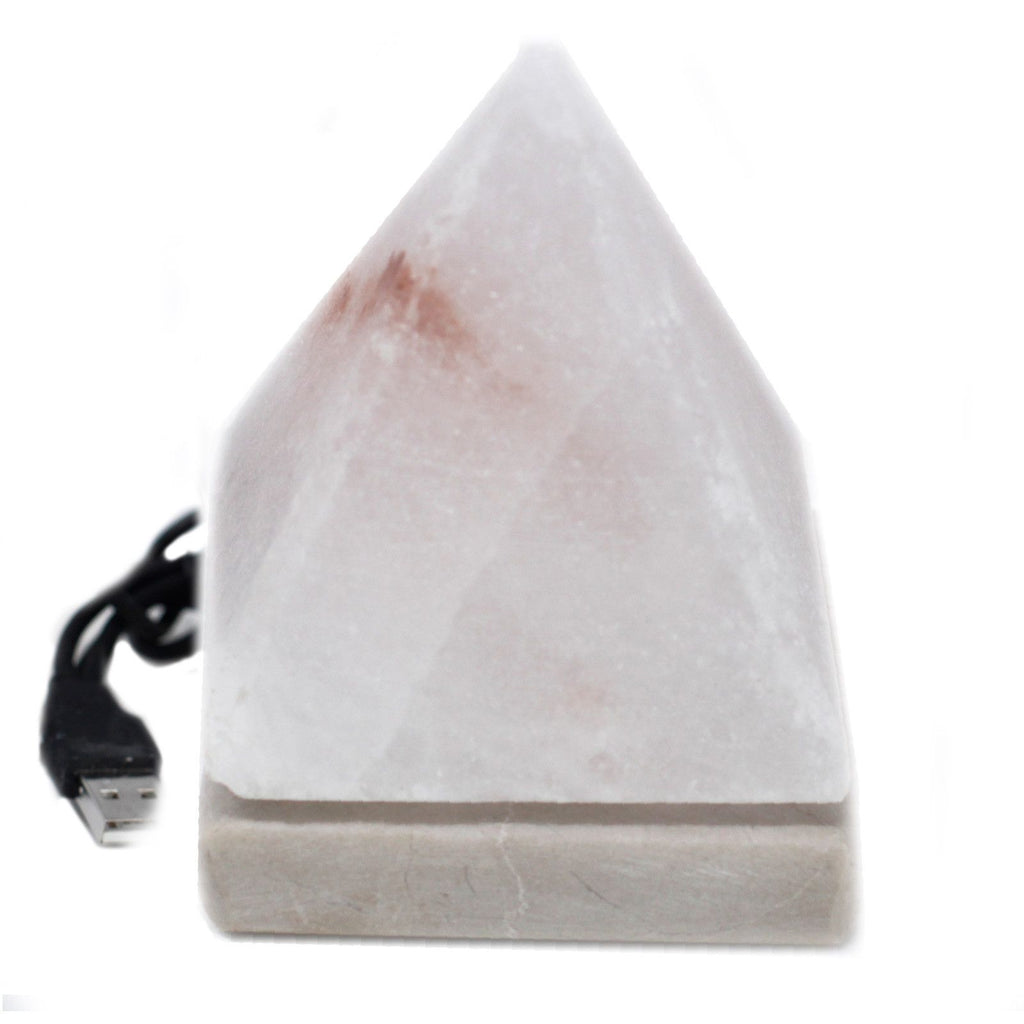 Lampă piramidală din sare de Himalaya, albă, cu încărcare USB - 9 cm