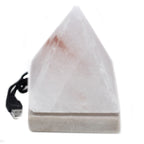 Lampă piramidală din sare de Himalaya, albă, cu încărcare USB - 9 cm