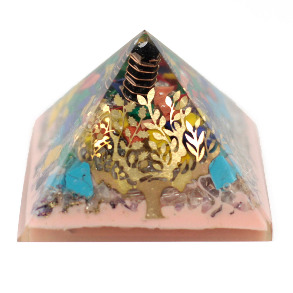 Large orgonite pyramid 70mm - Tree (earth base)